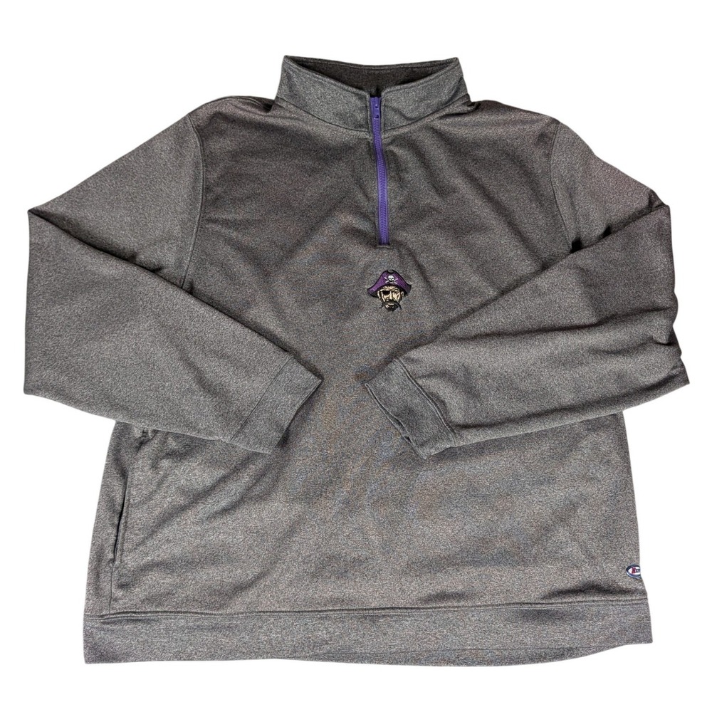 Neff ECU Pirates Quarter Zip Pullover Heather Gray Purple Embroidered NCAA Mens